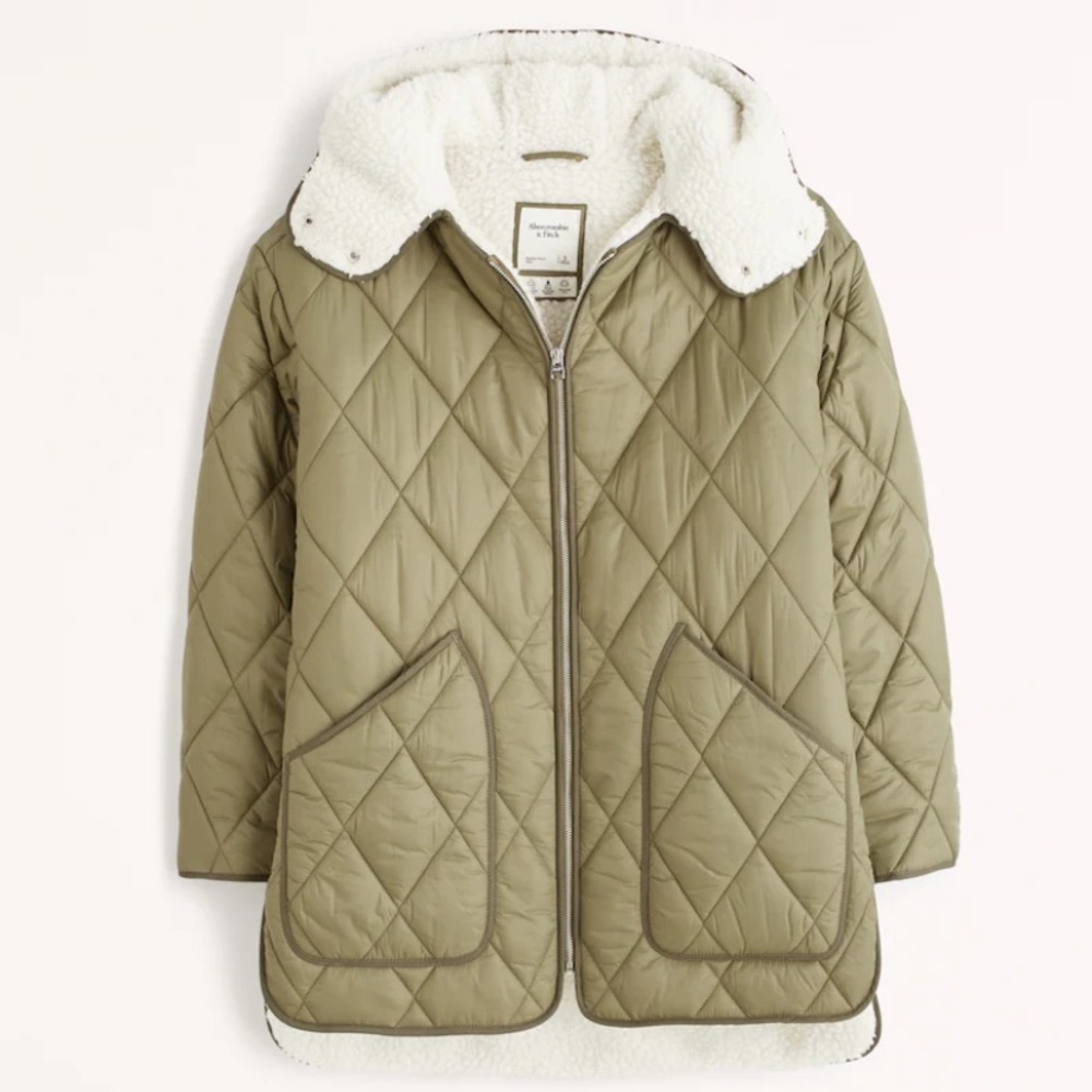 Abercrombie green sherpa-lined jacket, size L